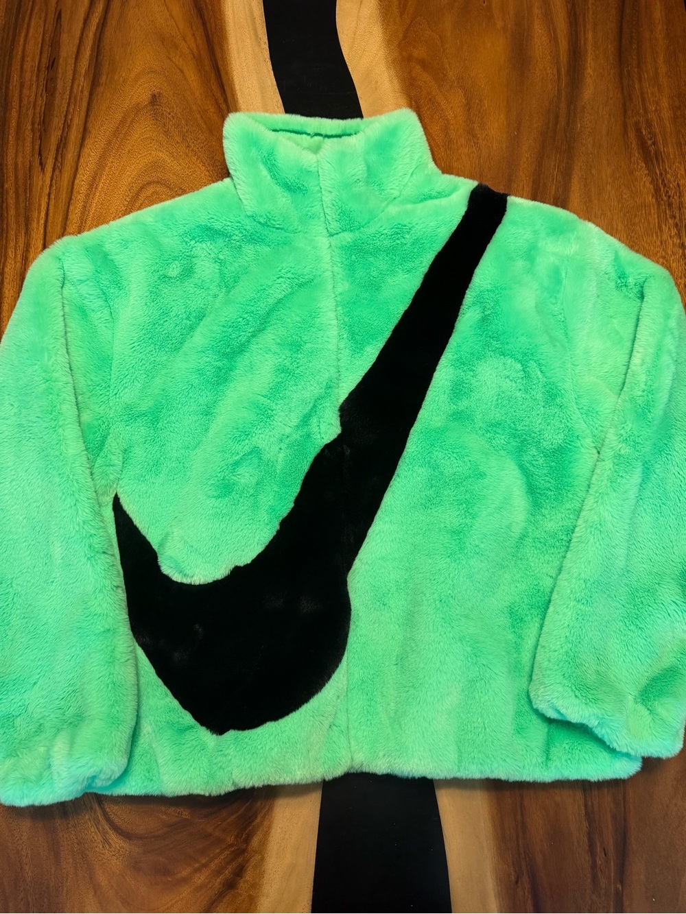 Nike Green Plush Fleece Jacket with Black Swoosh